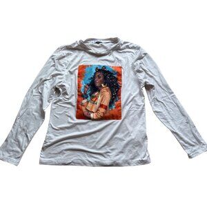 Koko Ailis white  Long-Sleeve Shirt With Vibrant Afrocentric Beaded Art Patch